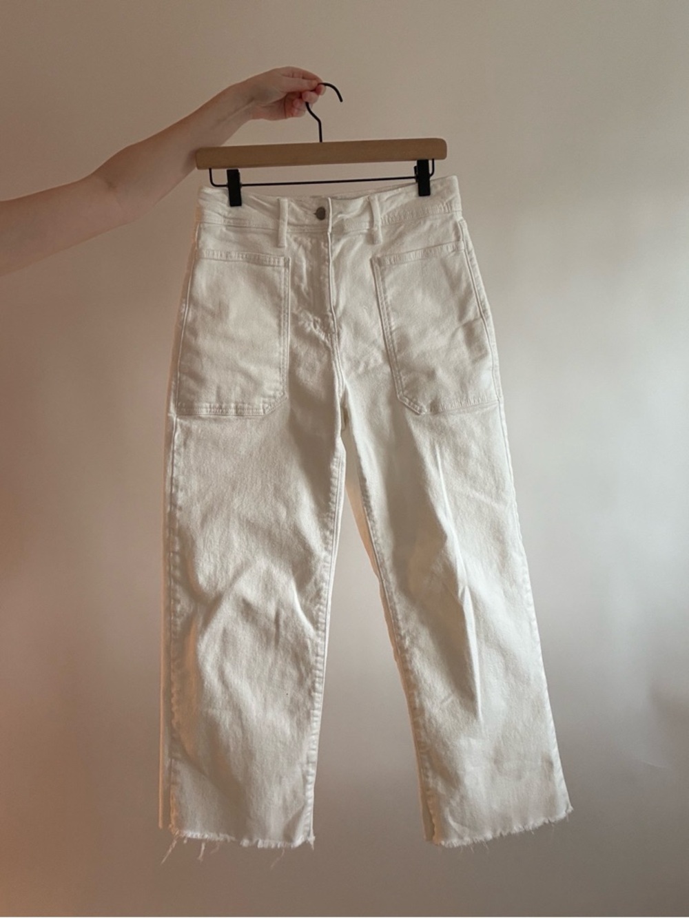Just Black Denim Wide Leg Patch Pocket White Jeans | Size 28 - Picture 5 of 7